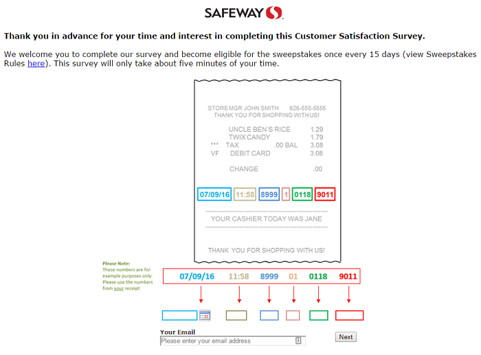 www.safewaysurvey.net Safeway survey homepage