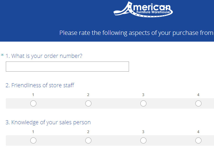 American Furniture Warehouse (afwonline) Survey